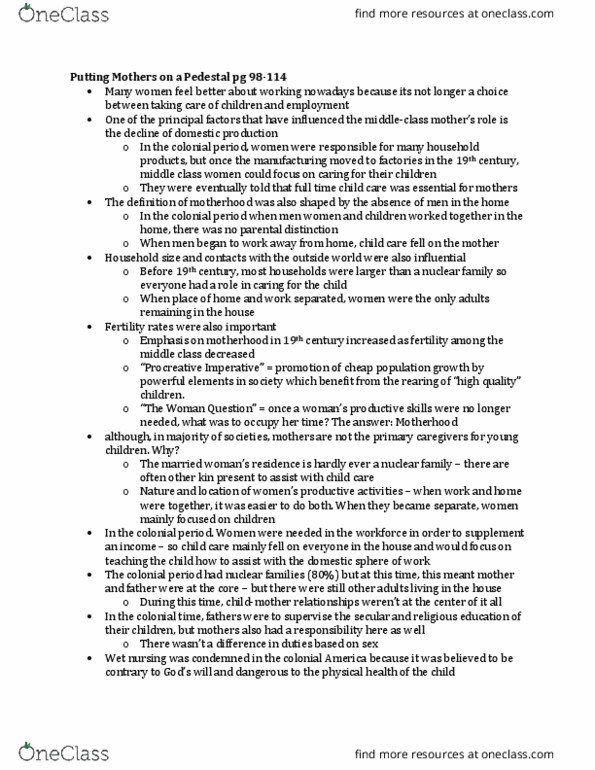 SOC214H1 Chapter Notes - Chapter pg 98-114: Nuclear Family, Wet Nurse thumbnail